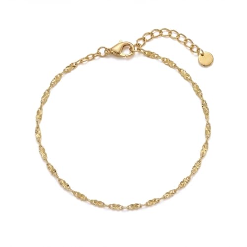 Dainty Gold Shell Pearl Charm Ankle Bracelet for Women Trendy non-Tarnish Adjustable Anklet Summer Beach Fashion Jewelry Gift - color: Link
