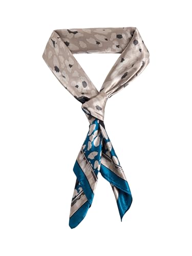 RoseSeek Women's Cheetah Print Silk Head Scarf Leopard Satin Rave Hair Scarf Headband Square Scarves - color: Mix Blue