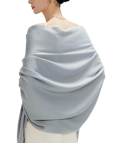 maamgic Women's Winter Scarf Soft Warm Scarf for Women Cozy Shawl Wraps for Women Lightweight Pashmina Style Wrap - color: Solid Ash Blue Light