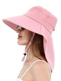 LA CARRIE Women Sun Hats Breathable Wide Brim UV Protection UPF 50+ with Neck Flap Hat for Summer Beach - color: Pink