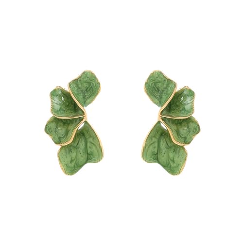 Chunky Earrings Big Statement Earrings for Women Trendy Large Floral Ginkgo Leaf Flower Earring Irregular Long Drop Dangle Earrings Chunky Jewelry - style: 1 - Green