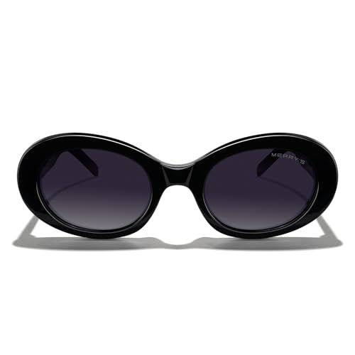 MERRY'S Modern Oval Round Acetate Sunglasses for Women UV400 Polarized Sunglasses S6191 - color: Black Frame/Black Gradient Lens