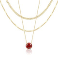WomenGifts Layered Gold Necklaces for Women, 14K Gold Sterling Silver Plated Dainty Pendant Necklace Set Non Tarnish, Chunky Stackable Cuban Chain Choker, Trendy Birthstone Vacation Jewelry Gift - color: Gold, style: Cubic Zirconia-Created Garnet-Jan