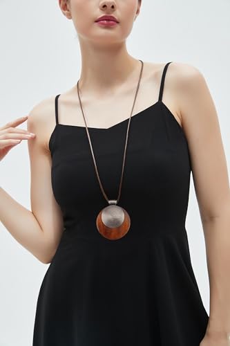 Bohemian Necklaces for Women Long Leather Necklace with Large Pendant Chunky Boho Hippie Jewelry Pendant Chocker Necklace - style: Boho Necklaces