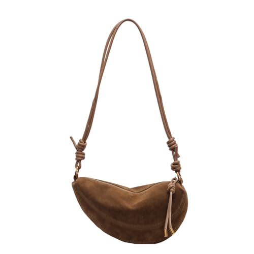 Suede Bags for Women Small Suede Purses Crescent Bag Crossbody Shoulder Bag Trendy Tote Handbags - color: B Suede Brown