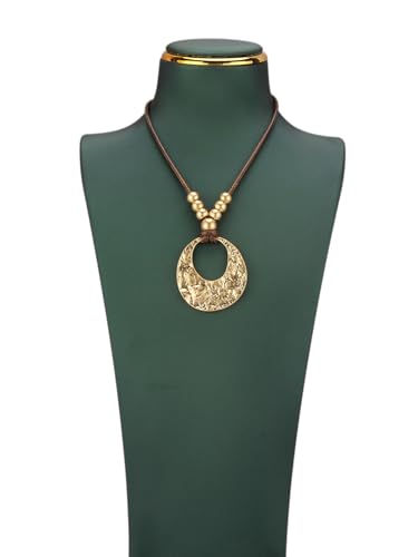 GelConnie Leather Necklaces Turquoise Long Boho Necklaces for Women Brown Chunky Circle Pendant Chocker Necklace Gold Sweater Necklace - style: Western Choker Necklace
