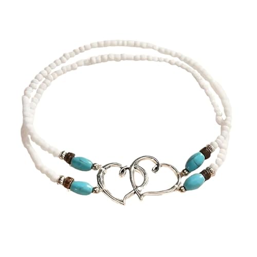 Starfish Ankle Bracelet for Women Elastic Heart Anklet Stretchy Waterproof Ankle Bracelet Colorful Beaded Anklet Boho Love Ankle Bracelet Silver Summer Beach Anklet Jewelry Accessories - color: white