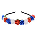 BOHO Floral Crown Rose Flower Headband Hair Wreath (Red White Blue) - color: Red White Blue