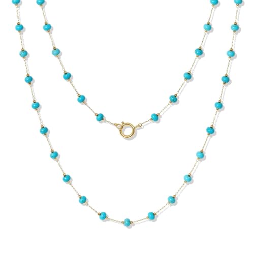KissYan Long Necklaces for Women, 14K Gold Plated Beaded Gemstone Turquoise Boho Layered Choker, Natural Stone Handmade Sweater Fashion Jewelry Gifts - style: Turquoise