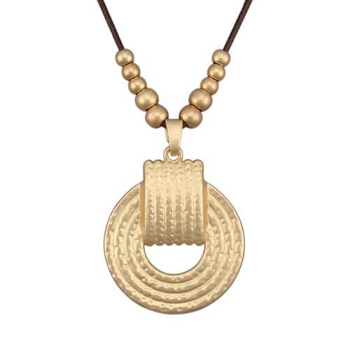 Leather Necklace for Women Vintage Boho Necklaces Black Cord Choker With Pendant Casual Chunky Leather Necklace Trendy - style: Circle Pendant Necklace