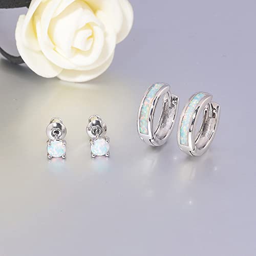 CiNily Huggie Earrings Opal Hinged Hoop Earrings Gold Plated Hypoallergenic Small Hoop Earrings for Women Teen Girls Men Sensitive Ears - color: White Gold-White