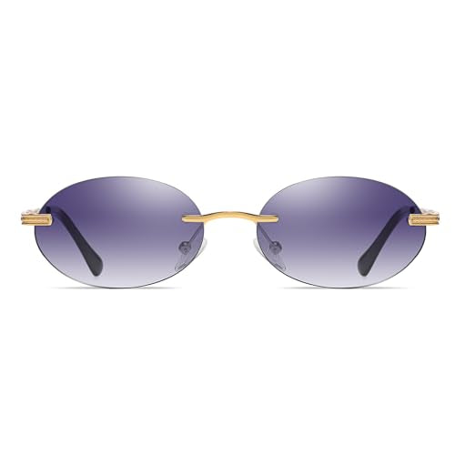 Retro Oval Sunglasses Rimless Small Round Glasses Frameless UV400 Men Women Fashion Shades - color: Gradient Grey
