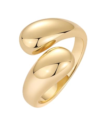 PAVOI 14K Gold Plated Chunky Open Twist Stackable Rings for Women | Bold Crossover Statement Ring Band - color: Yellow Gold