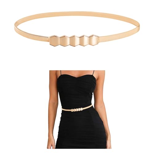 E-Clover Womens Fashion Metal Stretch Waist Skinny Belt Waistband - color: Gold-0024