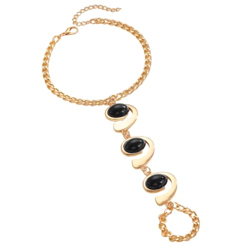 Boho Open Bracelet Ring Set for Women Black and Gold Jewelry Set Oval Cuff Bracelet Adjustable Ring Vintage Jewelry - style: U-Black