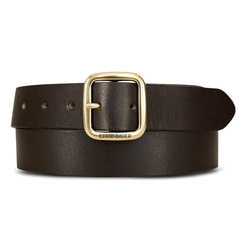 Eddie Bauer Women's Casual Leather Belts with Durable Metal Buckle - color: Center Bar - Brown, size: Large