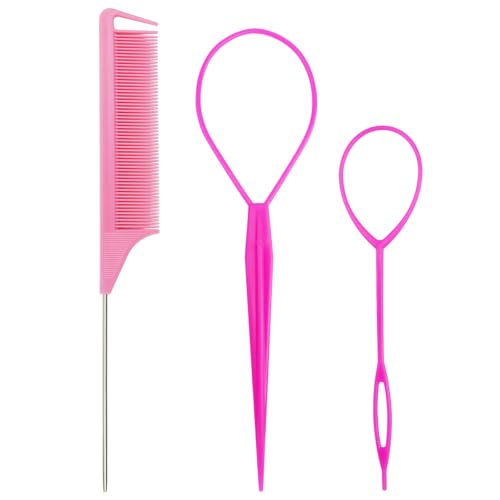 Dolahair Hair Wax Stick & Accessories - Flyaway Control for Kids & Women, 50 Pcs Colorful Elastic Hair Bands, 1 Pcs Slick Back Hair Brush, 2 Hair Loop Styling Tools (Pink) - color: Pink