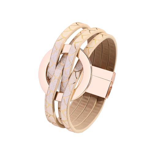 Fuqimanman2020 Circle Charm Leather Wrap Bracelet Boho Handmade Layered Cuff Bracelets for Women Teen Bohemian Multi Strand Bangle Bracelets Holiday Jewelry - color: gold