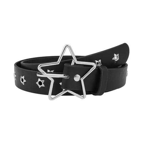 MILAKOO Punk Leather Waist Belt for Women Vintage Accessories for Hippie Skateboarding Enthusiasts - color: A: Black-star