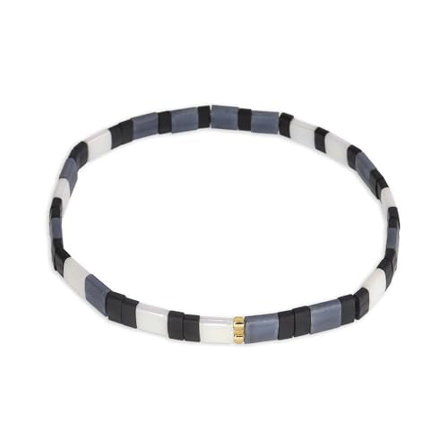 Sonateomber Tila Flat Beaded Stretch Bracelets for Women, Trendy Unique Colorful Square Beads Handmade Stack Bracelet Friendship Accessories Fashion Jewelry Gift - color: Black White