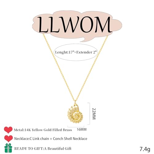 LLWOM Gold Necklace for Women-14k Gold Plated Infinity Necklace Star Of David Necklace Evil Eye Cross Pendants Heart Dainty Gold Necklace For Women - color: Gold, style: Conch Necklace