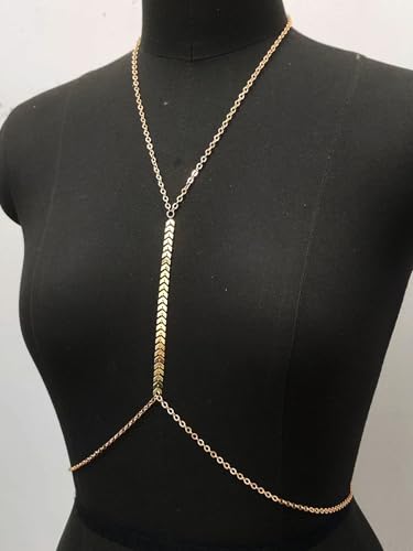 MODRSA Gold Body Chain Jewelry for Women Back Necklace for Backless Dress Backdrop Pearl Rhinestone Belly Chain Waist Chains Bra Chains Lingerie Summer Bikini Bodychain Trendy Sexy Stomach Jewelry - color: A2- body chain chest -gold