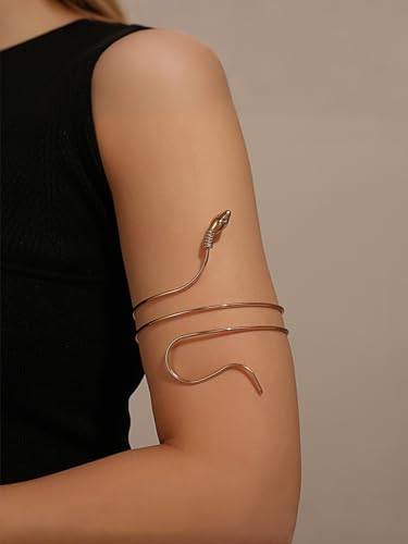 Gold Snake Upper Arm Cuff Bracelet for Women Minimalist Swirl Arm Cuff Bangle Chic Coil Arm Cuffs Armband Layered Wave Cuffs Armlet Statement Egyptian Jewelry Trend Bracelets For Party