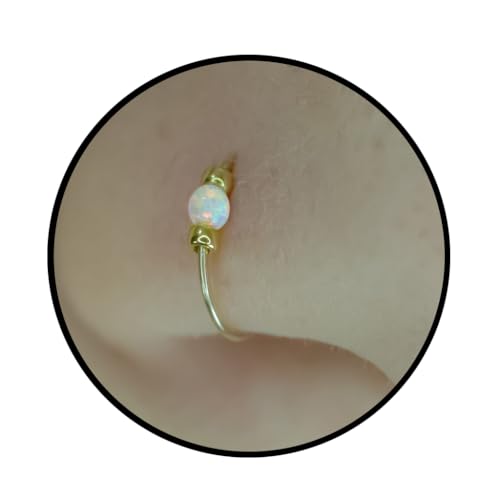 925 Sterling Silver & 14K Gold Filled Nose Ring Hoop Handmade Piercing Jewelry For Women - 24 Gauge 2mm,7mm Tiny Nose Ring with Opal - Gift Ready - color: White Opal Gold