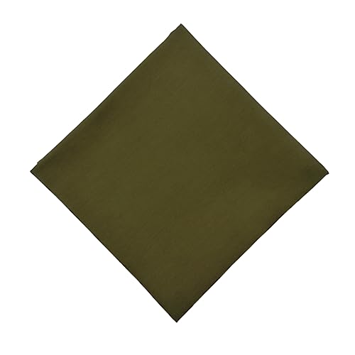 100% Cotton Bandana 27x27 Large Solid Head Scarf for Men Women Thick Opaque Reusable Wrapping Cloth Gift & Lunch - color: Olive Green Single