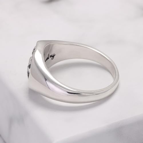 925 Sterling Silver Chunky Signet Rings for Men Women Coin Ring Mens Pinky Ring Engraved Sun Tree Jewelry Size 6-13 - color: Silver