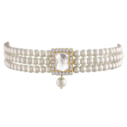 Aheli Ethnic Choker Necklace Earrings Wedding Bollywood Party Jewelry Set Gift for Women - color: White 2