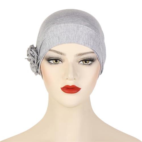 Headwrap Turbans for Women - Twist Soft Floral Solid Caps Pre Tied Chemo Beanies Headwear Hat for Cancer - color: Gray