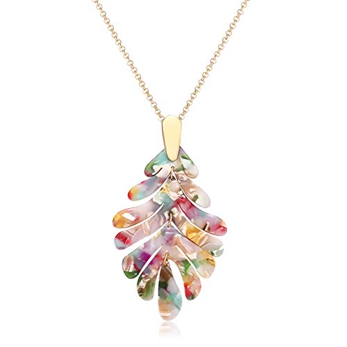 ARATLENCH Acrylic Pendant necklace Earrings – Long Statement Leaf Charm Necklace Tortoise Resin Palm Leaf Earrings Fashion Necklaces Earrings for Women - color: Floral