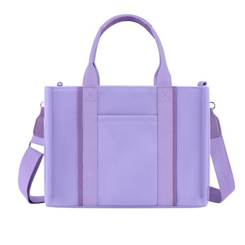 FIORETTO Women’s Canvas Tote Bag Purse with Zipper, Multi Compartment & Reinforced Bottom, Ideal for Work, Bible, Travel - color: Purple, size: Medium, style: Detachable Organizer