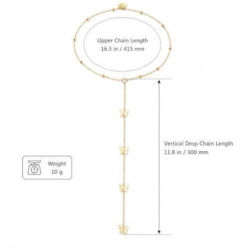 Back Necklace for Backless Dress Body Chain Jewelry for Women Adjustable Rhinestone Chain Necklace Bridal Jewelry for Weddings Summer Vacation - color: butterfly gold