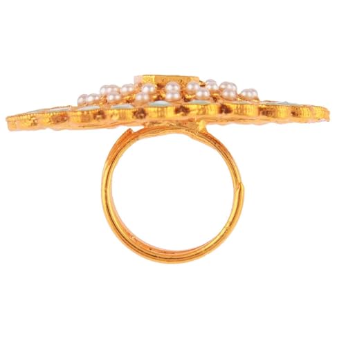 Efulgenz Indian Jewelry Rings for Women Antique Round Faux Pearl Crystal Bollywood Adjustable Big Finger Ring Fashion Party Statement Jewelry for Women - color: Mint