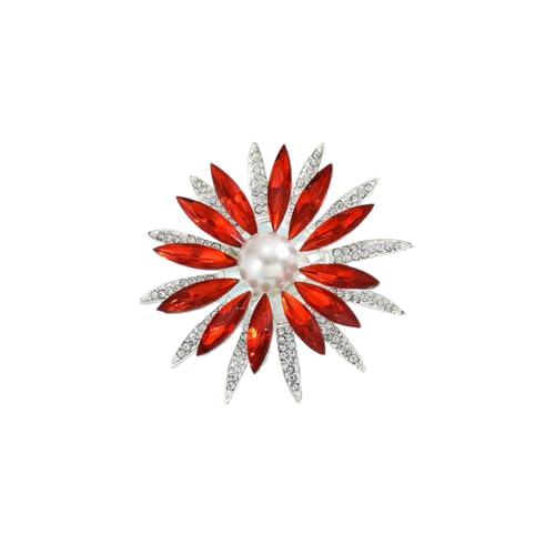 Vintage Rhine Sunflower Ring,Colorful Large Flower Rings Crystal Sunflower Finger Joint Opening Rings Wedding Party Ball Jewelry Accessories for Women - color: Red