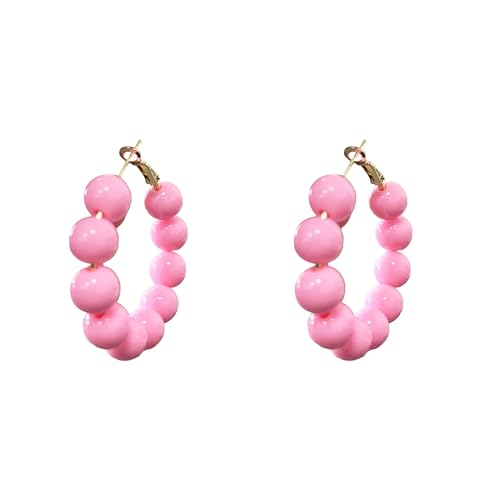 Summer Candy Colored Bead Earrings Lightweight Dainty Acrylic Geometry Hoop Earrings for Women Cute Boho Chic Handmade Jewelry - color: Pink