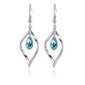 Rhodium Plate 925 Sterling Silver Hook Twist Leaf Holiday Hypoallergenic Dangle Earrings for Women Gifts Engagement Wedding with Austrian Daiamond Cut Waterdrop Crystal Hight Polished Long :1.9 IN - color: sea blue