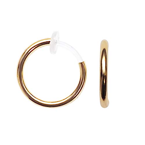Silver Small for Women Comfortable Plastic Invisible Clip On Hoop Earrings Men Fake Nose Ring Faux Lip Septum Ring Fake Cartilage Earrings 12 mm Spike Cross Feather 15mm Unisex Gold Non Piercing Lobes - color: 12 mm Gold