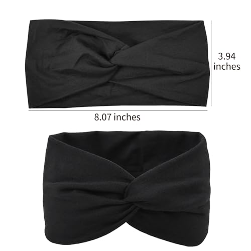 10Pcs Wide Boho Headbands for Women and Girls, Twisted Knot Design, Large Turban Style Hair Wraps, Non-Slip Stretchy Sport Workout Yoga Gym Running Headbands