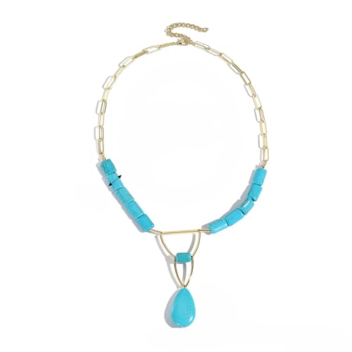 INENIMARTJ Gold Turquoise Necklace for Women Boho Turquoise Pendant Necklace Gold Chain Turquoises Necklaces Trendy Western Turquoises Jewelry for Womens - style: Turquoises A
