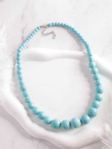 MINACHI Boho Created Turquoise Bead Long Strand Necklace, Bohemian Statement Jewelry Gift for Women - color: S02