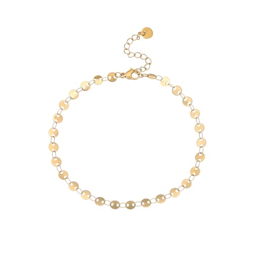 Dainty Ankle Bracelets for Women 18K Gold Plated Satellite Beaded Herringbone Lip Chain Anklets Simple Minimalist Summer Beach Foot Jewelry Christmas Gifts - color: Coin-Gold