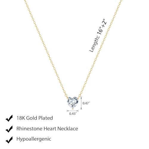 Luxval Diamond Pendant Gold Necklace for Women，Dainty 18k Gold Plated Choker Necklaces Simple Gold Jewelry Gifts for Women Girls - color: Gold-Heart