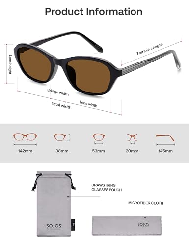 SOJOS Retro Oval Sunglasses for Women Trendy Cat Eye Narrow Chic Y2K 90s Sunnies SJ2685 - color: Matte Black/Brown