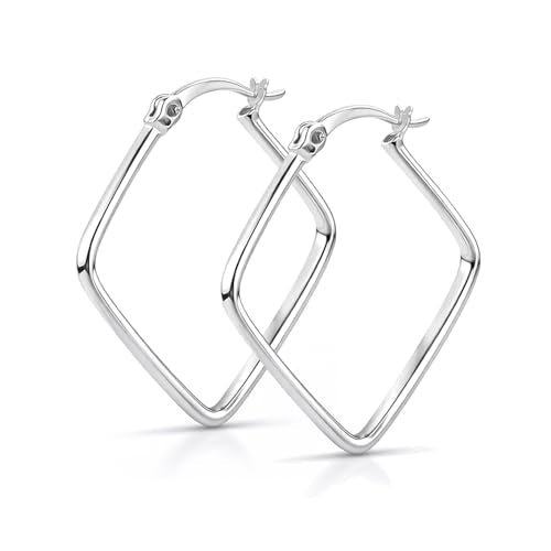 LeCalla Sterling Silver Jewelry Light Weight Square Dainty Small Hoop Earrings for Women