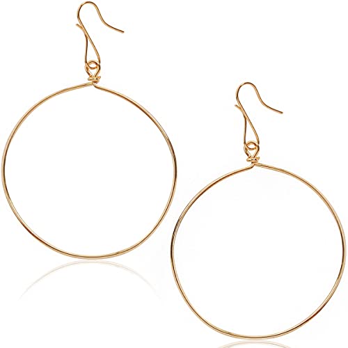 Dangle Hoop Earrings for Women - Minimalist Geometric Round Drop Hoops - Hypoallergenic, Safe for Sensitive Ears - Plated in 18K Gold or 925 Sterling Silver - color: 2.6" inch - 18K Gold Plated