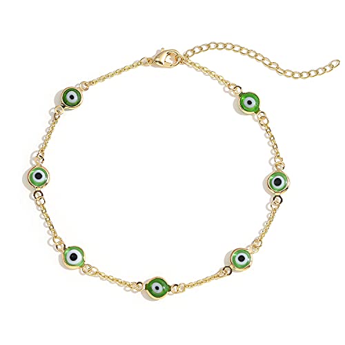 SLOONG Evil Eye Beaded Anklet Bracelets for Women, 14K Gold Plated Ankle Bracelet Jewelry Beach Beads Anklet Set Ankle Bracelets for Women - color: Green