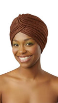 DONNA Glitter Turban – Full Size Stretch Headwrap with Elastic Hold – Sparkly Fashion Turban for Women’s Hair Protection - color: Brown